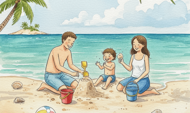 Family enjoying a beautiful beach vacation in Hawaii